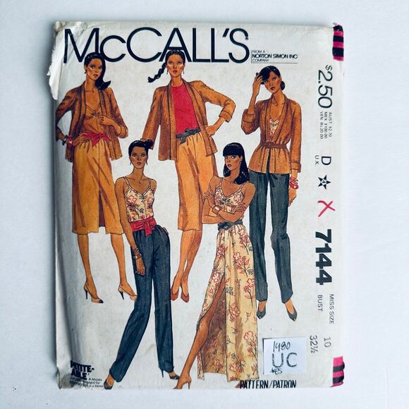 Vintage 80s McCalls 7144 Misses Jacket Top Skirt Pants Pattern Sz 10 UNCUT. - Picture 1 of 2